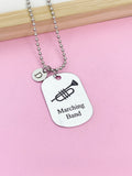 Silver Marching Band Trumpet Necklace or Keychain Gifts Ideas Personalized Customized Made to Order Jewelry, D409