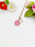 Rose Gold Pink Natural Druzy Agate Charm Necklace Gifts Ideas Personalized Customized Monogram Made to Order Jewelry, N5259