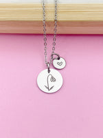 Silver Snowdrop Flower Charm Necklace Personalized Customized Monogram Made to Order Jewelry, N3826A