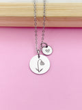 Silver Snowdrop Flower Charm Necklace Personalized Customized Monogram Made to Order Jewelry, N3826A