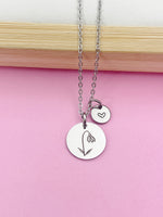 Silver Snowdrop Flower Charm Necklace Personalized Customized Monogram Made to Order Jewelry, N3826A