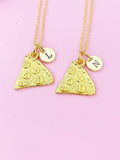Gold Pizza Charm Necklace Personalized Customized Monogram Made to Order Jewelry, N849