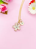 Gold Cherry Blossom Sakura Charm Necklace Personalized Customized Monogram Made to Order Jewelry, N3255A