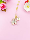 Gold Cherry Blossom Sakura Charm Necklace Personalized Customized Monogram Made to Order Jewelry, N3255A