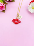 Gold Red Lip Charm Necklace Personalized Customized Monogram Made to Order Jewelry, N3295A
