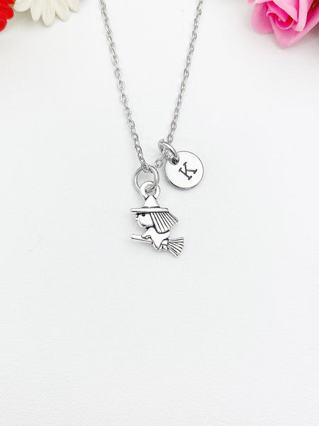 Silver Cute Witch in Training Charm Necklace Personalized Customized Monogram Made to Order Jewelry, N3709