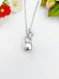 Silver Gym Weight Training Kettlebell Charm Necklace Personalized Customized Monogram Made to Order Jewelry, N2594A