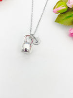 Silver Gym Weight Training Kettlebell Charm Necklace Personalized Customized Monogram Made to Order Jewelry, N2594A