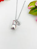 Silver Gym Weight Training Kettlebell Charm Necklace Personalized Customized Monogram Made to Order Jewelry, N2594A