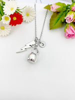 Gym Weight Training Kettlebell Lightning Charm Necklace Personalized Customized Monogram Made to Order Jewelry, N2594C