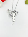 Silver Gym Weight Training Dumbbell Lightning Charm Necklace Personalized Customized Monogram Made to Order Jewelry, N987B