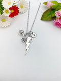 Silver Gym Weight Training Dumbbell Lightning Charm Necklace Personalized Customized Monogram Made to Order Jewelry, N987B