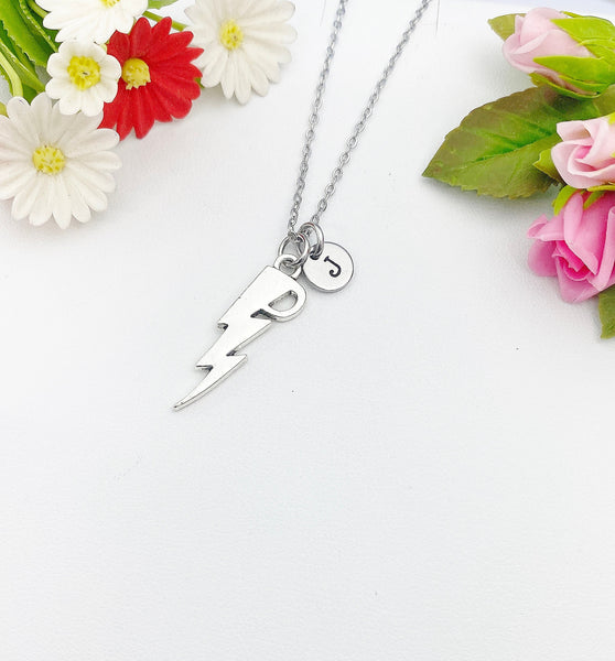 Silver Lightning Charm Necklace Personalized Customized Monogram Made to Order Jewelry, N307B