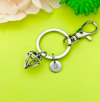 Silver Diamond Charm Keychain Gifts Personalized Customized Monogram Made to Order Jewelry, N5438
