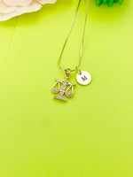 Gold Justice Scale Charm Necklace Personalized Customized Monogram Made to Order Jewelry, N4112B