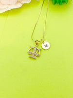 Gold Justice Scale Charm Necklace Personalized Customized Monogram Made to Order Jewelry, N4112B