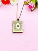 Miniature Book Locket Necklace, Personalized Customized Monogram Made to Order Jewelry, AN2130