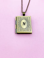 Miniature Book Locket Necklace, Personalized Customized Monogram Made to Order Jewelry, AN2130