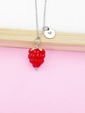 Silver Red Raspberry Charm Necklace Gifts Ideas Personalized Customized Monogram Made to Order Jewelry, AN5304