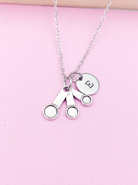 Silver Baker Measuring Spoon Charm Necklace Gift Ideas Personalized Customized Monogram Made to Order Jewelry, N103