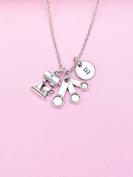 Silver Baker Mixer Measuring Spoon Charm Necklace Gift Ideas Personalized Customized Monogram Made to Order Jewelry, AN3619