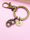 Monogram Pretzel Keychain, Personalized Initial Charm, Bronze or Silver