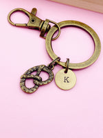 Silver or Bronze Pretzel Charm Keychain Gifts Ide Personalized Customized Monogram Made to Order Jewelry, AN674