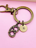 Silver or Bronze Pretzel Charm Keychain Gifts Ide Personalized Customized Monogram Made to Order Jewelry, AN674