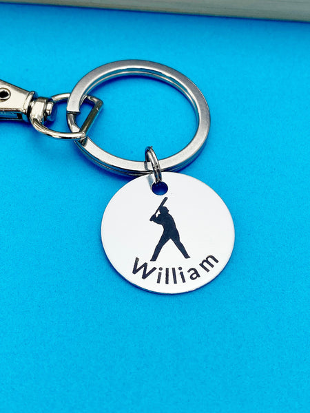 Silver Baseball Keychain Gift Ideas Personalized Customized Monogram Made to Order Jewelry, D196A