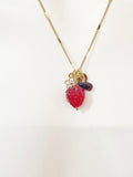 Gold Strawberry Necklace, January Natural Garnet Gemstone, Personalized Customized Monogram Made to Order Jewelry, 1N4983
