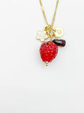 Gold Strawberry Necklace, January Natural Garnet Gemstone, Personalized Customized Monogram Made to Order Jewelry, 1N4983