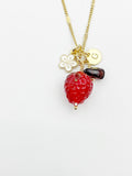 Gold Strawberry Necklace, January Natural Garnet Gemstone, Personalized Customized Monogram Made to Order Jewelry, 1N4983