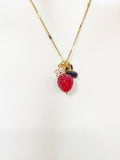 Gold Strawberry Necklace, January Natural Garnet Gemstone, Personalized Customized Monogram Made to Order Jewelry, 1N4983