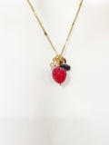 Gold Strawberry Necklace, January Natural Garnet Gemstone, Personalized Customized Monogram Made to Order Jewelry, 1N4983