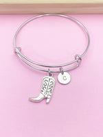 Silver Boot Charm Bracelet Gifts Ideas Personalized Customized Monogram Made to Order Jewelry, AN5041