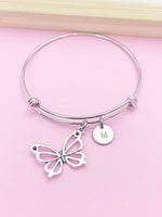 Silver Butterfly Charm Bracelet Gifts Ideas, Personalized Customized Monogram Made to Order Jewelry, AN131