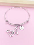 Silver Butterfly Charm Bracelet Gifts Ideas, Personalized Customized Monogram Made to Order Jewelry, AN131