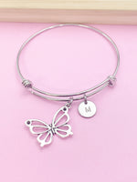 Silver Butterfly Charm Bracelet Gifts Ideas, Personalized Customized Monogram Made to Order Jewelry, AN131