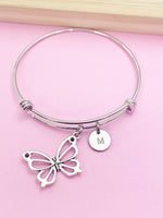 Silver Butterfly Charm Bracelet Gifts Ideas, Personalized Customized Monogram Made to Order Jewelry, AN131