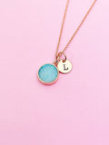 Rose Gold Blue Natural Druzy Agate Charm Necklace Gift Ideas Personalized Customized Monogram Made to Order Jewelry, AN5259