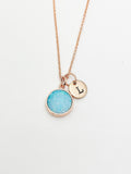 Rose Gold Blue Natural Druzy Agate Charm Necklace Gift Ideas Personalized Customized Monogram Made to Order Jewelry, AN5259