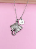 Silver Stingray Ocean Fish Charm Necklace Gift Ideas, Personalized Customized Monogram Made to Order Jewelry, N5461