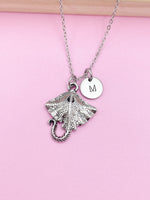 Silver Stingray Ocean Fish Charm Necklace Gift Ideas, Personalized Customized Monogram Made to Order Jewelry, N5461