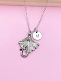 Silver Stingray Ocean Fish Charm Necklace Gift Ideas, Personalized Customized Monogram Made to Order Jewelry, N5461