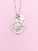 Silver Compass North Star Guide Charm Necklace Gift Ideas Personalized Customized Monogram Made to Order Jewelry, AN1123