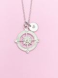 Silver Compass North Star Guide Charm Necklace Gift Ideas Personalized Customized Monogram Made to Order Jewelry, AN1123