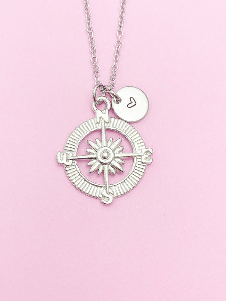 Silver Compass North Star Guide Charm Necklace Gift Ideas Personalized Customized Monogram Made to Order Jewelry, AN1123