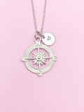 Silver Compass North Star Guide Charm Necklace Gift Ideas Personalized Customized Monogram Made to Order Jewelry, AN1123