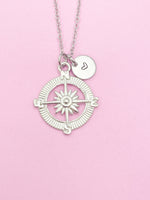 Silver Compass North Star Guide Charm Necklace Gift Ideas Personalized Customized Monogram Made to Order Jewelry, AN1123