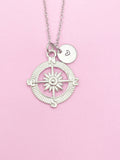 Silver Compass North Star Guide Charm Necklace Gift Ideas Personalized Customized Monogram Made to Order Jewelry, AN1123